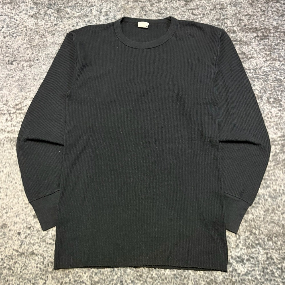 VTG Indera Thermal Shirt Long Sleeve Waffle Knit Mens Large Black Archive Y2K